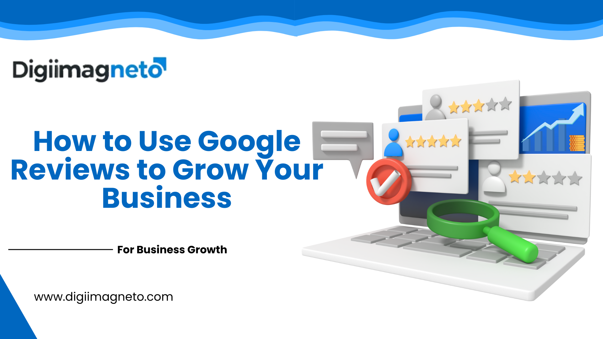 Blue and white modern digital marketing presentation slide with analytics graphics, mobile mockup, and data visual elements.