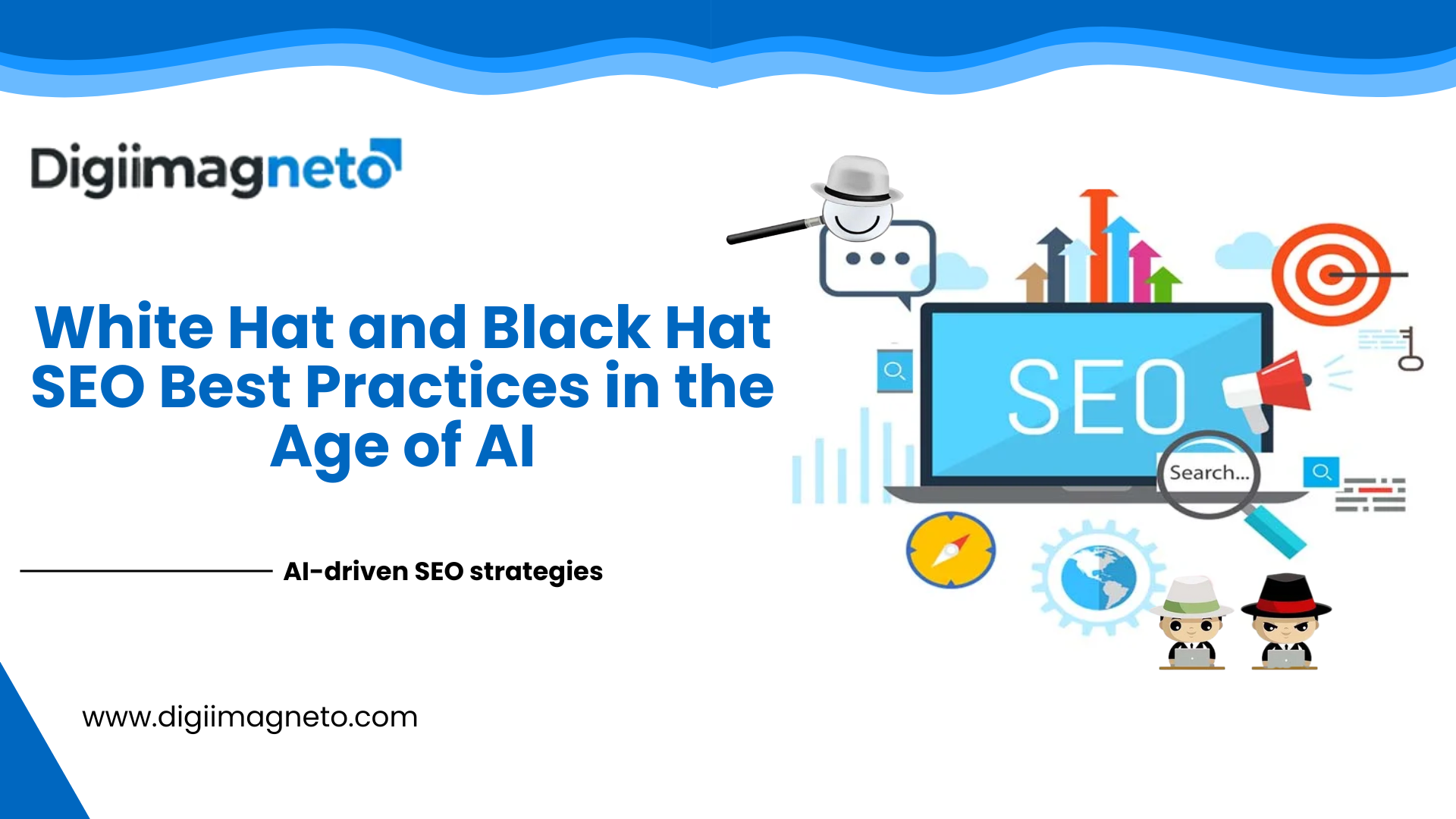 White Hat and Black Hat SEO best practices in the age of AI illustrating AI-driven SEO strategies, ethical optimization, and search performance growth.